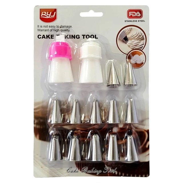 Jogo Com 24 Bicos Inox de Confeitar Bolos E Cupcakes + Adaptador