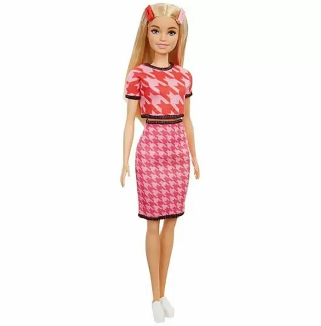 Boneca Barbie Fashionista 169 Loira Saia Rosa Mattel Grb59