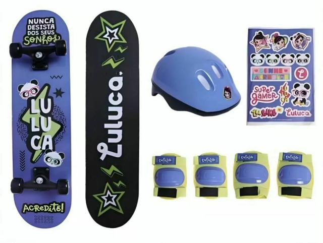 Skate Infantil Luluca Com Acessórios Azul F01358 Fun