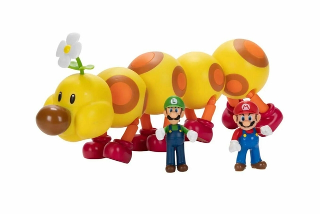 Conjunto com 3 Bonecos Wiggler, Mario e Luigi Super Mario Sunny 4213