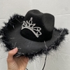 Sombrero Cowboy Negro Corona y plumas