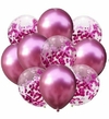 Set Globos chrome + confetti Fucsia set x 10 unid