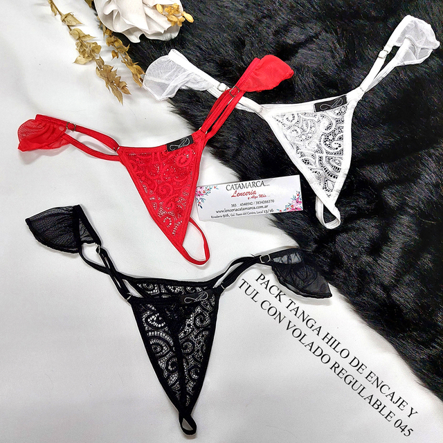 INTIMATE TANGA HILO DE ENCAJE Y TUL CON VOLADO REGULABLE X 3