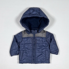 TALLE 9 MESES - CAMPERA ABRIGO AZUL GRIS CAPUCHA DESMONTABLE FORRADA EN POLAR - BABYCOTTONS