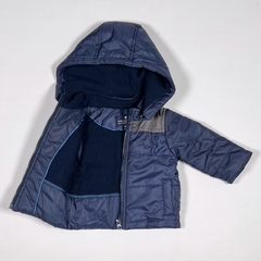 TALLE 9 MESES - CAMPERA ABRIGO AZUL GRIS CAPUCHA DESMONTABLE FORRADA EN POLAR - BABYCOTTONS - comprar online