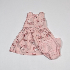 TALLE 12 MESES - VESTIDO S/MANGA ROSA CABALLOS FLORES C/BOMBACHA - CARTERS