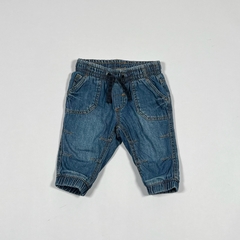 TALLE 4/6 MESES - JOGGER JEAN AZUL COSTURAS OCRE FORRADO EN ALGODON - H&M