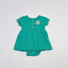 TALLE 3 MESES - CONJUNTO ALGODON LIVIANO VESTIDO BODY M/CORTA VERDE C/CAMPERA GRIS - CARTERS