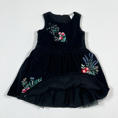 TALLE 12 MESES - VESTIDO S/MANGA PLUSH NEGRO FLORES BORDADAS - CARTERS - comprar online