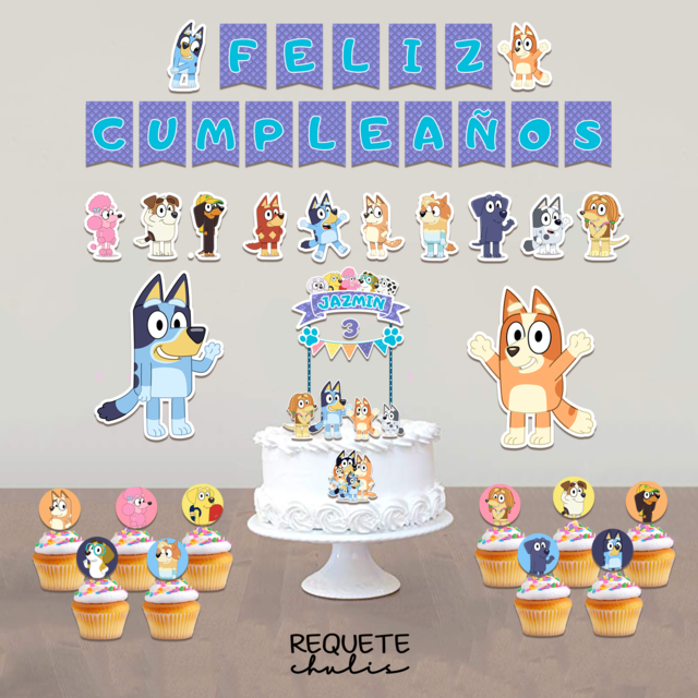 Set Decorativo para Cumpleaños Bluey y Bingo modelo 2