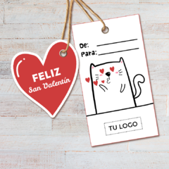 Etiquetas tags imprimibles San Valentín con tu logo emprendedor gatitos - Requetechulis