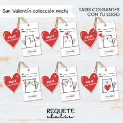 Etiquetas tags imprimibles San Valentín con tu logo emprendedor gatitos