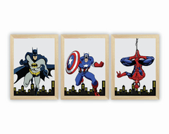 Quadros Super Heróis Batman, Capitão América e Homem Aranha - comprar online