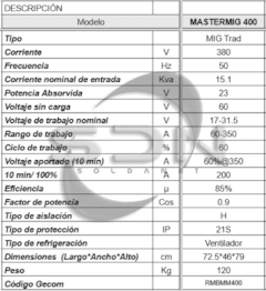 Soldadora MIG RMB MASTERMIG 400 Dev/sep 380v - comprar online