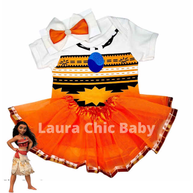 Conjunto Romper Body Moana Mesversario Roupa De Bebe Menina