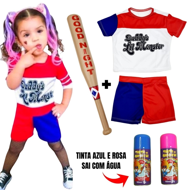 Fantasia Arlequina Com Taco Bastão Roupa Infantil Tema Festa