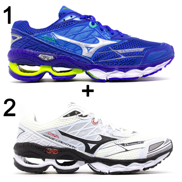 Kit 2 T nis Mizuno Wave Creation 20 Azul e Amarelo Branco e Preto