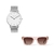 combo reloj mujer plateado con anteojos de sol marron marca Valkur diseñado en argentina