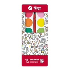 FILGO ACUARELAS ESCOLARES EN PASTILLAS X 12 COLORES + 1 PINCEL ( 70894 )