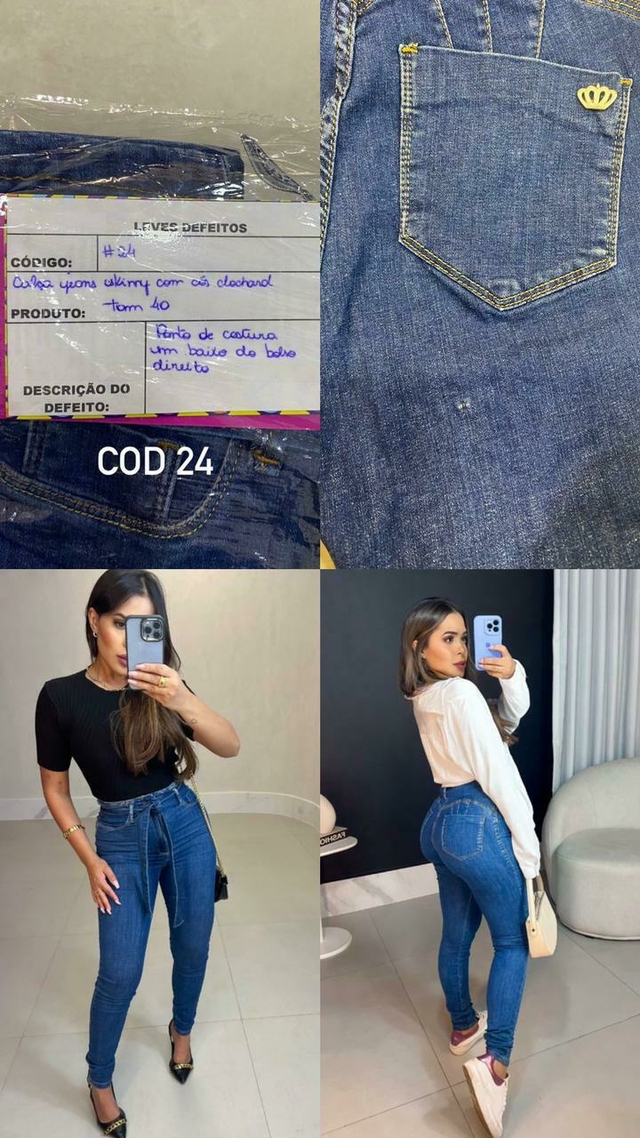 DEFEITO #24] [TAMANHO:40] Calça jeans skinny com cós clochard - escura