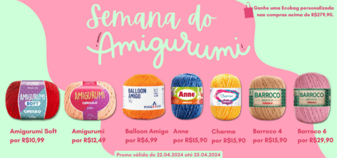 Imagem do banner rotativo Arteliê da Vivi | Armarinho especializado em Amigurumi, Crochê e Tricô 