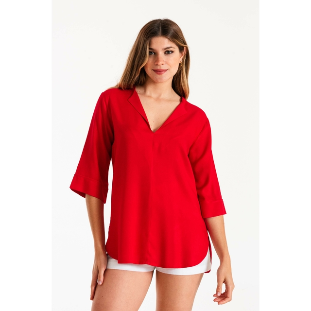 BLUSA CUELLO CAMISA MANGA 3 4 DE TWILL