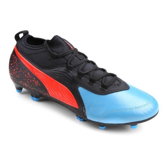 Chuteira Campo Puma One 19.3 FG - Azul e Preto Style tenis