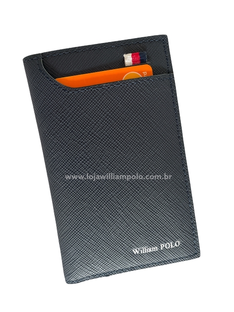 Carteira Slim William Polo Original Em Couro Modelo Clean Holder