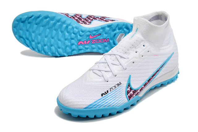 Chuteira Society Nike Air Zoom Mercurial Vapor 15 cano alto botinha -  Branco com azul collor