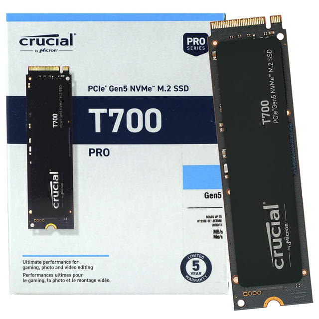 Crucial T700 1TB PCIe Gen5 NVMe M.2 SSD, CT1000T700SSD3