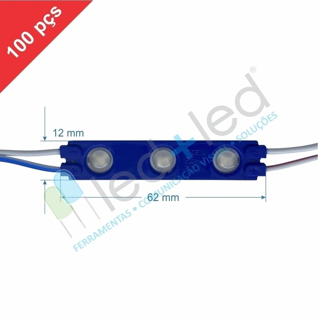 100 Módulo LED Slim com Lente 160° cor Azul