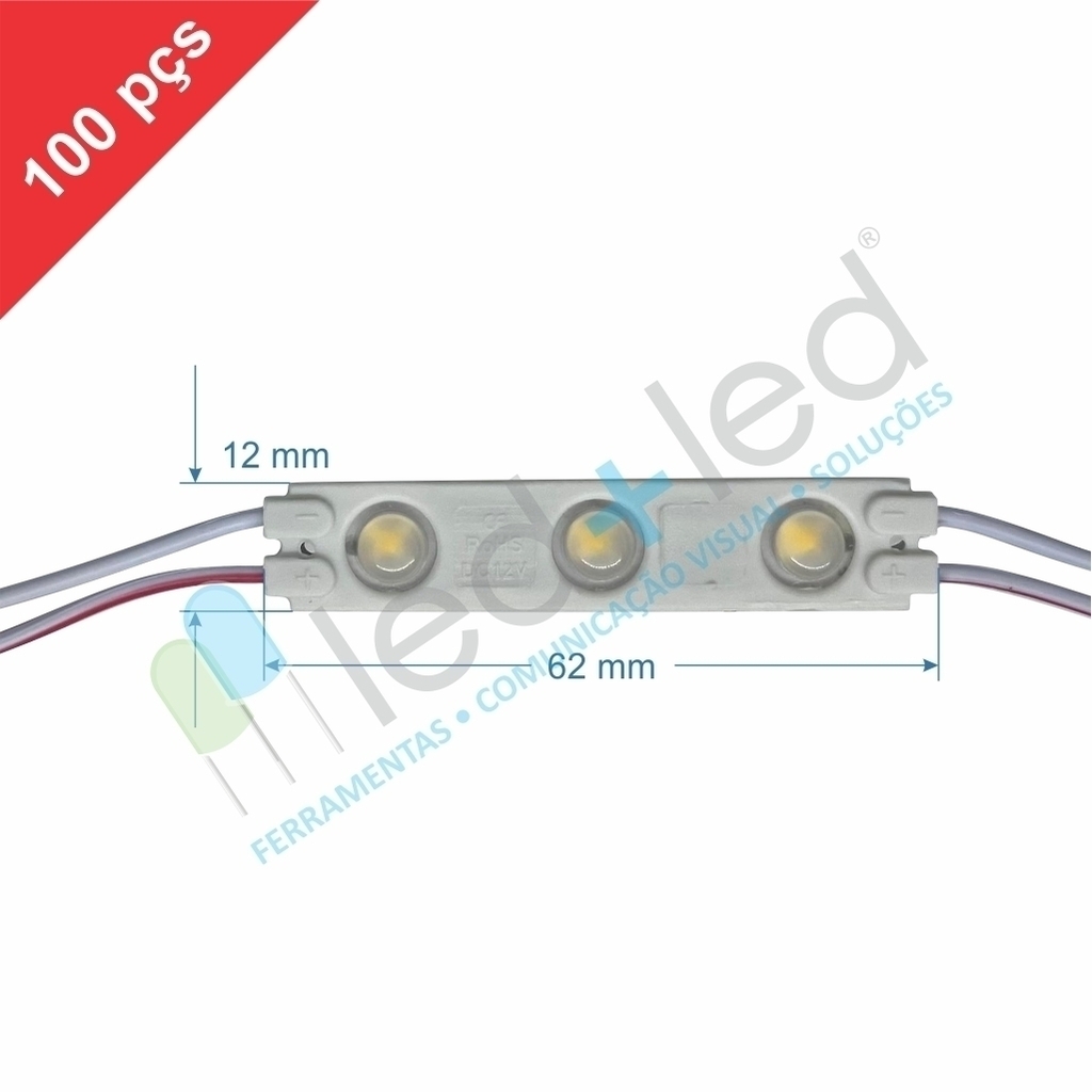 100 Módulo LED Slim com Lente 160° cor Branco Quente