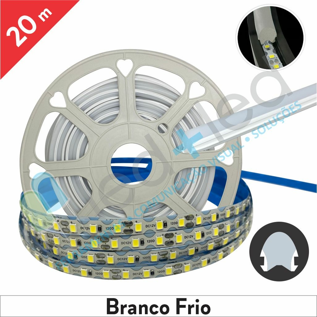 20 metros Neon LED 2a Geração Branco Frio 6mm c/ Fita LED IP20