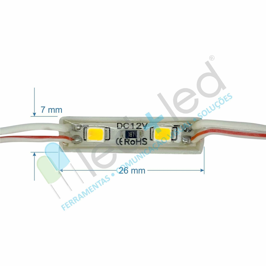 20 Mini Módulo LED 26x7mm Branco Quente