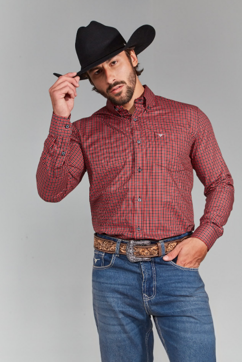 Camisa Manga Longa PRL Xadrez Vermelho