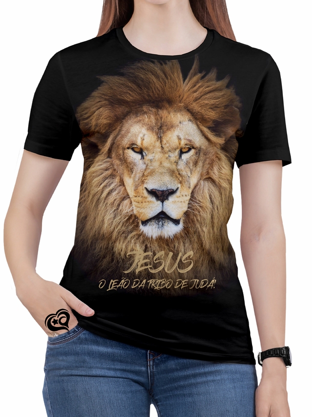 Camiseta Leão de Judá Feminina Jesus Gospel Criativa blusa