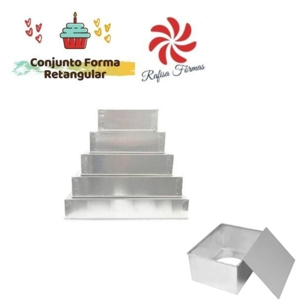 JOGO DE FORMA RETANGULAR FUNDO FALSO C/5 - 8 CM ALTURA - 20x15 25x17 30x22 36x26 40x30