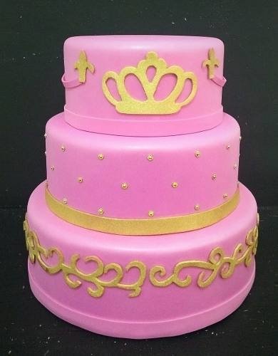 Decoração #bolo #princesa #festa #coroa #rosa #dourado