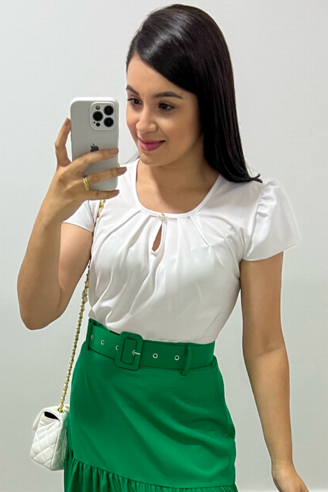 Blusa Social Crepe de Seda com Perola (Branca)