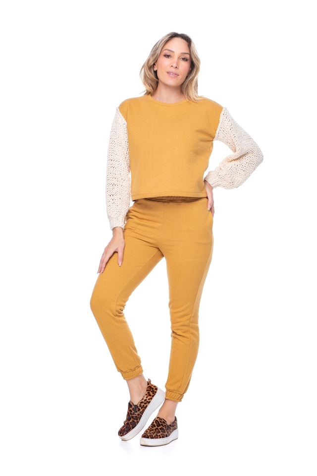 CONJUNTO MOLETOM FLANELADO MANGA CROCH