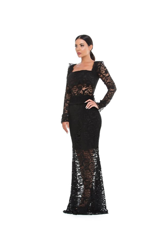 Vestido longo de renda com hotsell manga longa