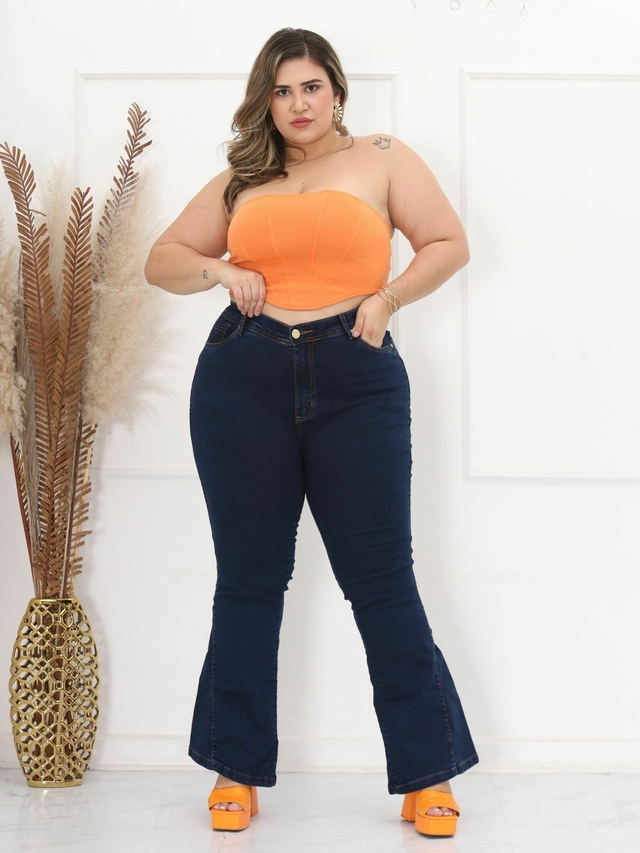 Calça Jeans Plus Size Feminina Flare Cintura Alta Até O 66