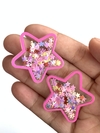 APLIQUE ESTRELA ROSA ACRÍLICO ESTRELA FURTA-COR - 2 UNIDADES