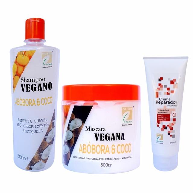 Kit Nutriflora Vegano Coco Shampoo Máscara Creme Reparador