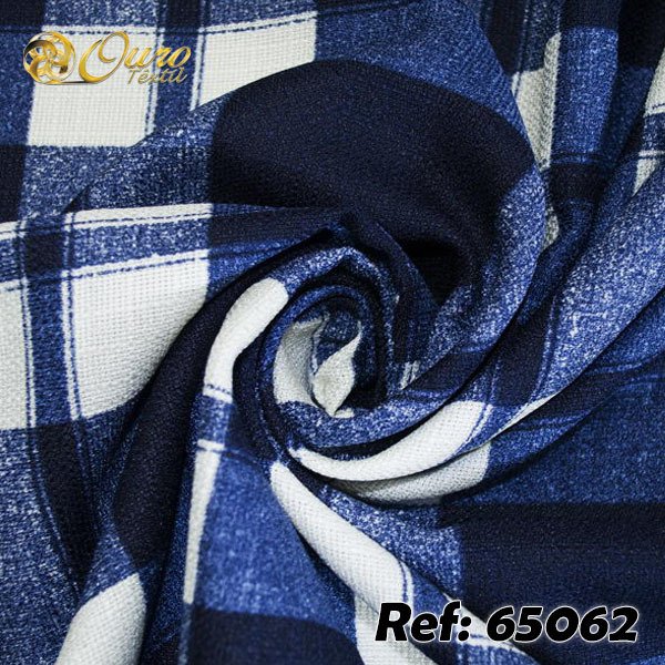 Linho Estampado Premium Xadrez 80% Algodão 20% Linho - Azul