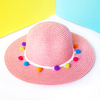 Chapéu de Praia Infantil Rosa com Pompom Colorido