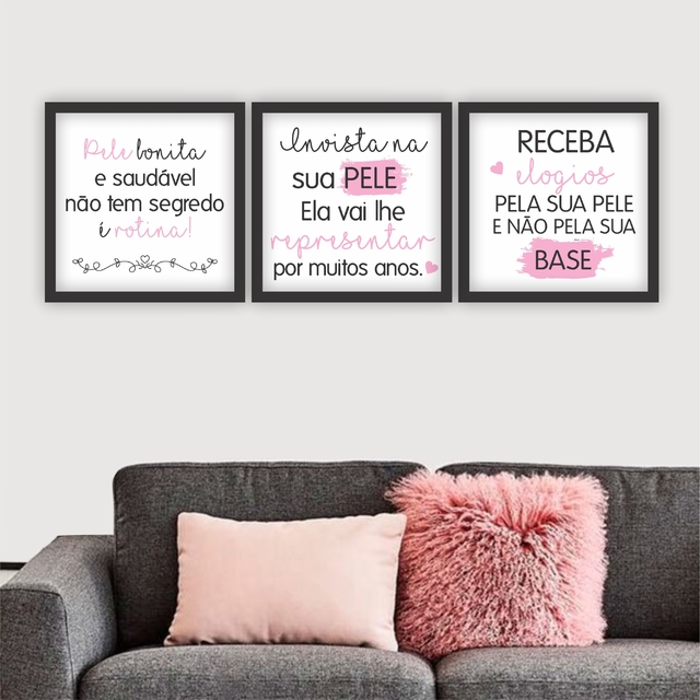 Conjunto de Quadros Decorativos Estética Frase Beleza Pele