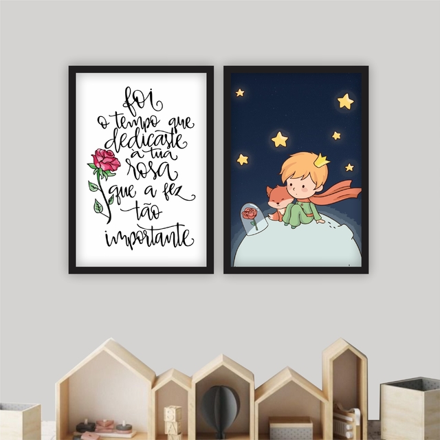 Conjunto de Quadros Decorativos Quarto Infantil Pequeno Príncipe Fras