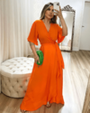 vestido envelope longo transpassado wrap dress viscose laranja