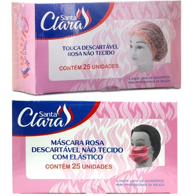Kit Touca+ Máscara Descartável Rosa c;/25 unidades cada-Santa Clara